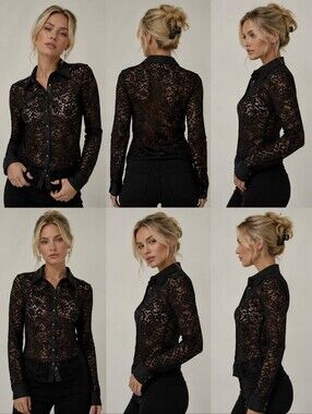 Queen of Darkness Black Lace Gothic Button Front Long Sleeve Top Size S Y2K Emo